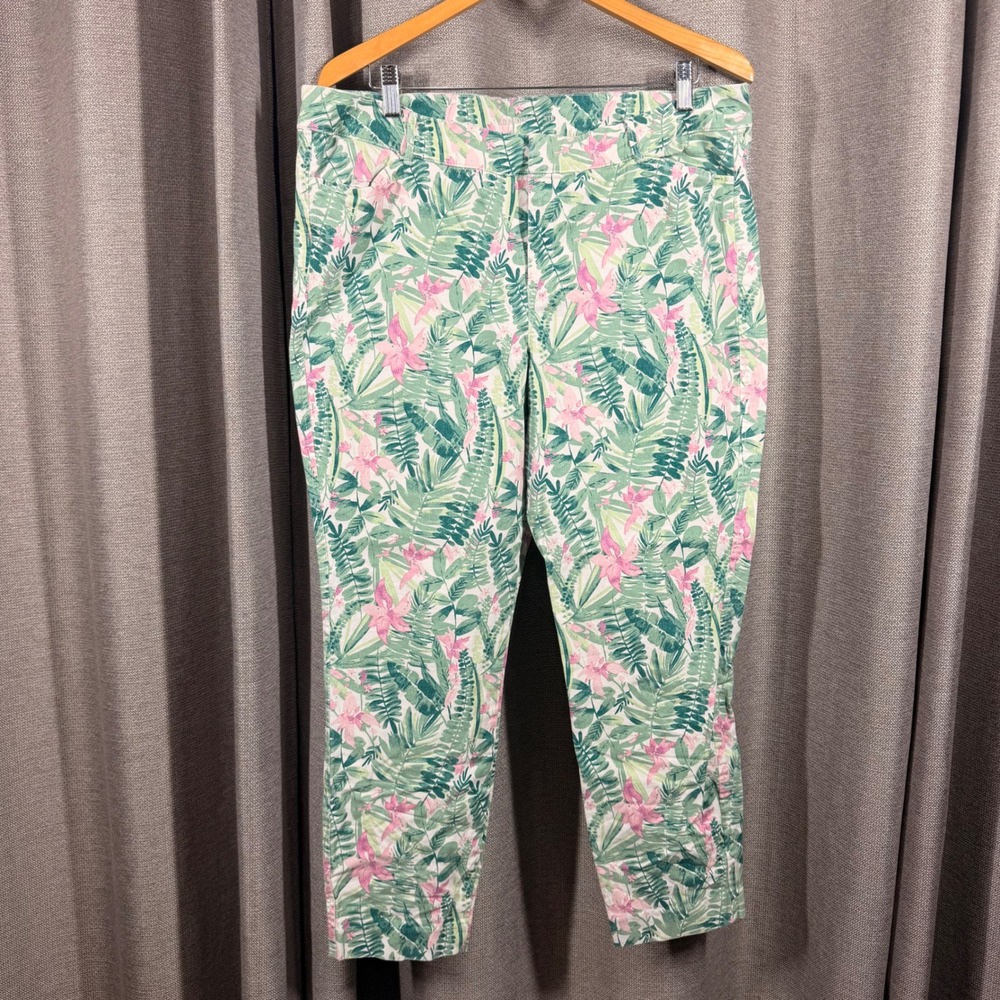 Old Navy Pixie Ankle Pants Womens 16 Regular Green Pink Tropical Floral Chino